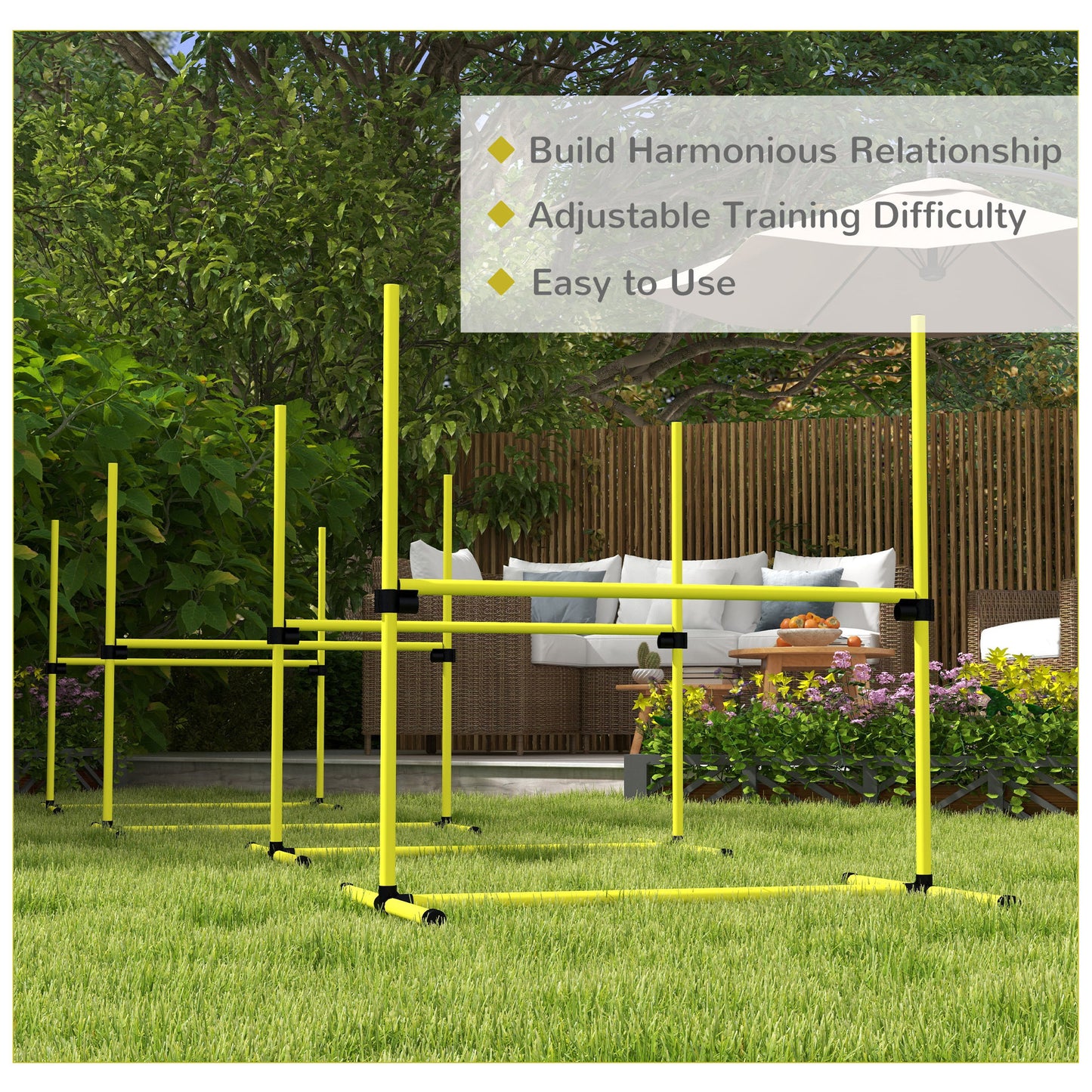 PawHut 4 Piece Dog Agility Training Equipment for Dog Agility Course with Adjustable Height Jump Bars, Included Carry Bag, & Displacing Top Bar, Yellow