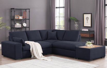 Joshua 100"W Dark Gray Woven Fabric Sectional Sofa with Right Facing Chaise and Console Ottoman