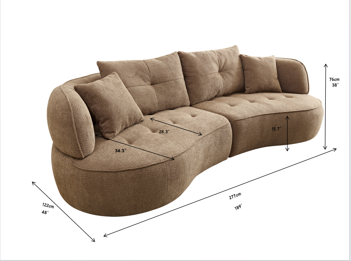 WKS7C Camel color combo sofa with detachable pillows, durable fabric, solid wood frame