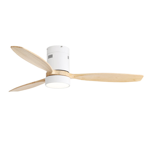 52 Inch Flush Mount Ceiling Fan DC 3 Solid Wood Fan Blade Noiseless Reversible Motor Remote Control With Light