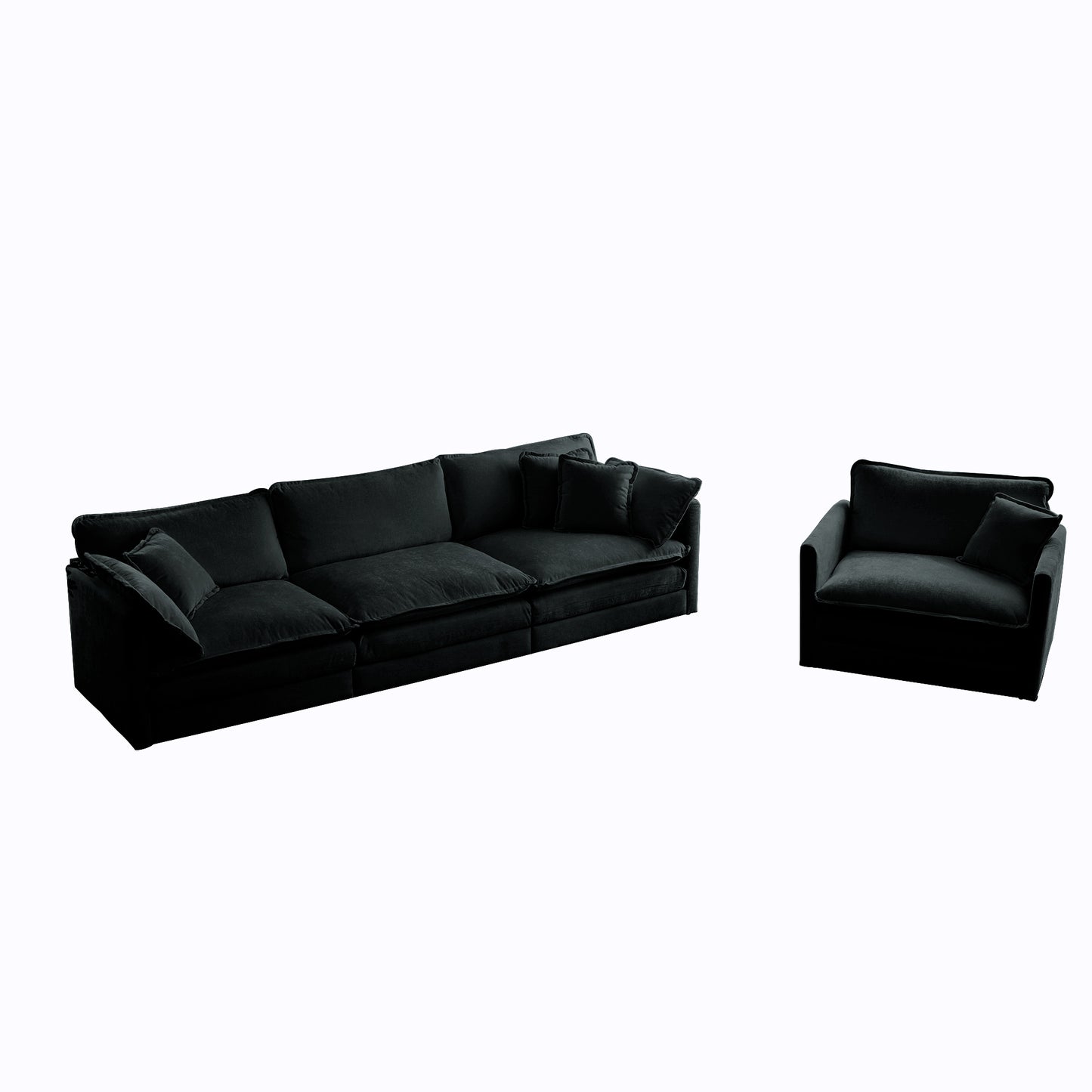 Modern Sofa Couch, 3 Piece Set Extra Deep Seat Sectional Sofa for Living Room, Oversized Sofa, 3 Seat Sofa, Loveseat and Single Sofa, Black Chenille