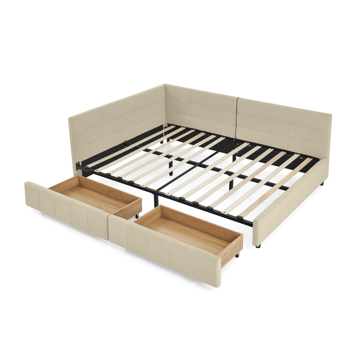 Full Size Storage Upholstered Tufted Bed Frame, Sofa Bed Frame with Comfortable Backrest and Armrests, Full Size Bed for Bedroom, Living Room,Velvet, BEIGE(80.5''*59''*29.5'')