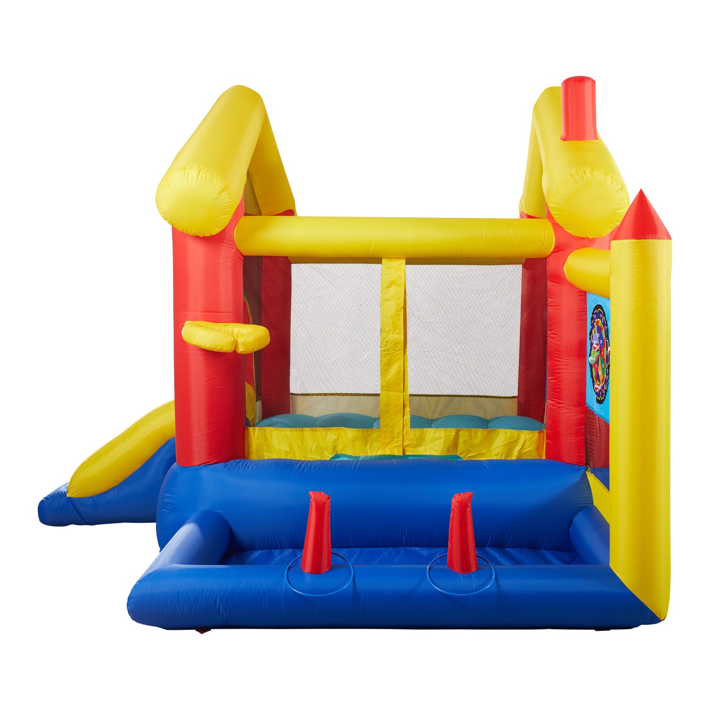 8 in 1 Inflatable Bounce House with Blower Basketball Hoop Ocean Balls Ring-toss Game Target  and Sticky Ball Game for Kids