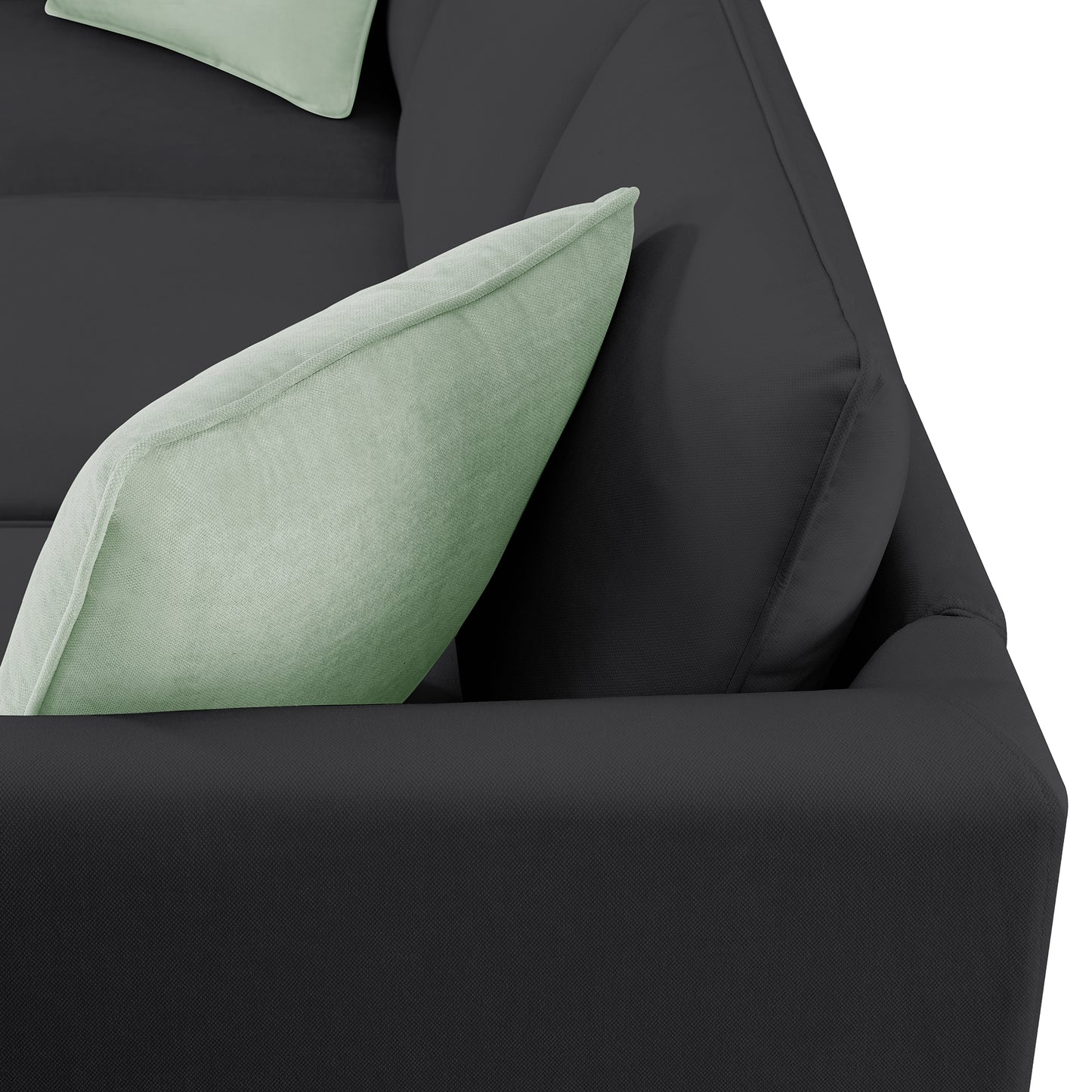 112x87" Sectional Sofa Couches Living Room Sets, 7 Seats Modular Sectional Sofa with Ottoman, L Shape Fabric Sofa Corner Couch Set with 3 Pillows, Black(New of GS008210AAB)