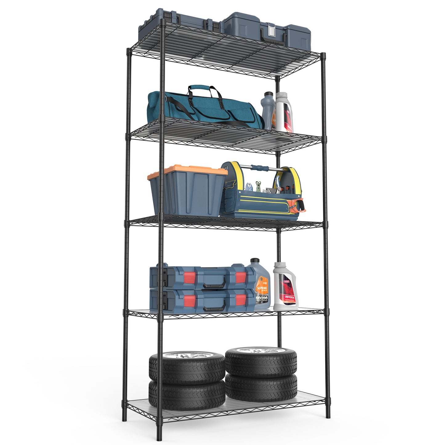 5 Tier Shelf Wire Shelving Unit - 5T-1636-B-LKJ, 72H