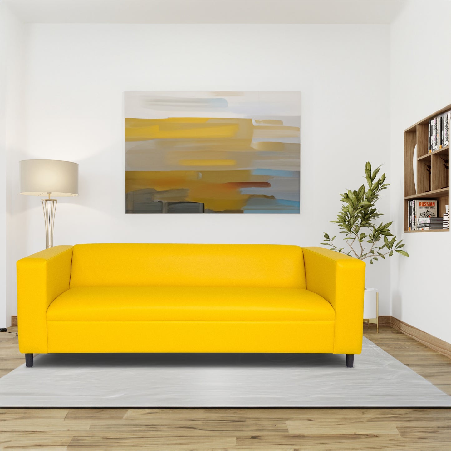 Yellow Faux Leather Sofa, Modern 3-Seater Sofas Couches for Living Room, Bedroom, Office, and Apartment with Solid Wood Frame