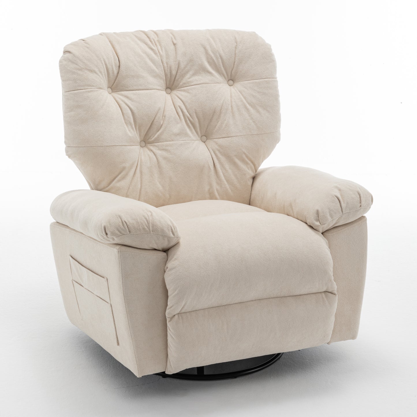 Beige Relaxing Recliner Chair,Soft Artificial Fleece, Overstuffed, Swivel, Glider, Side Pocket