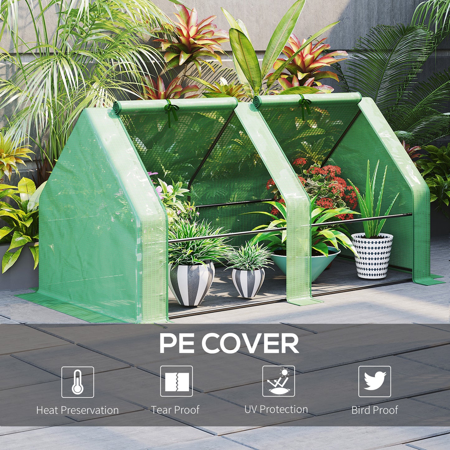 Outsunny 6' x 3' x 3' Portable Mini Greenhouse Outdoor Garden with Large Zipper Doors and Water/UV PE Cover, Green