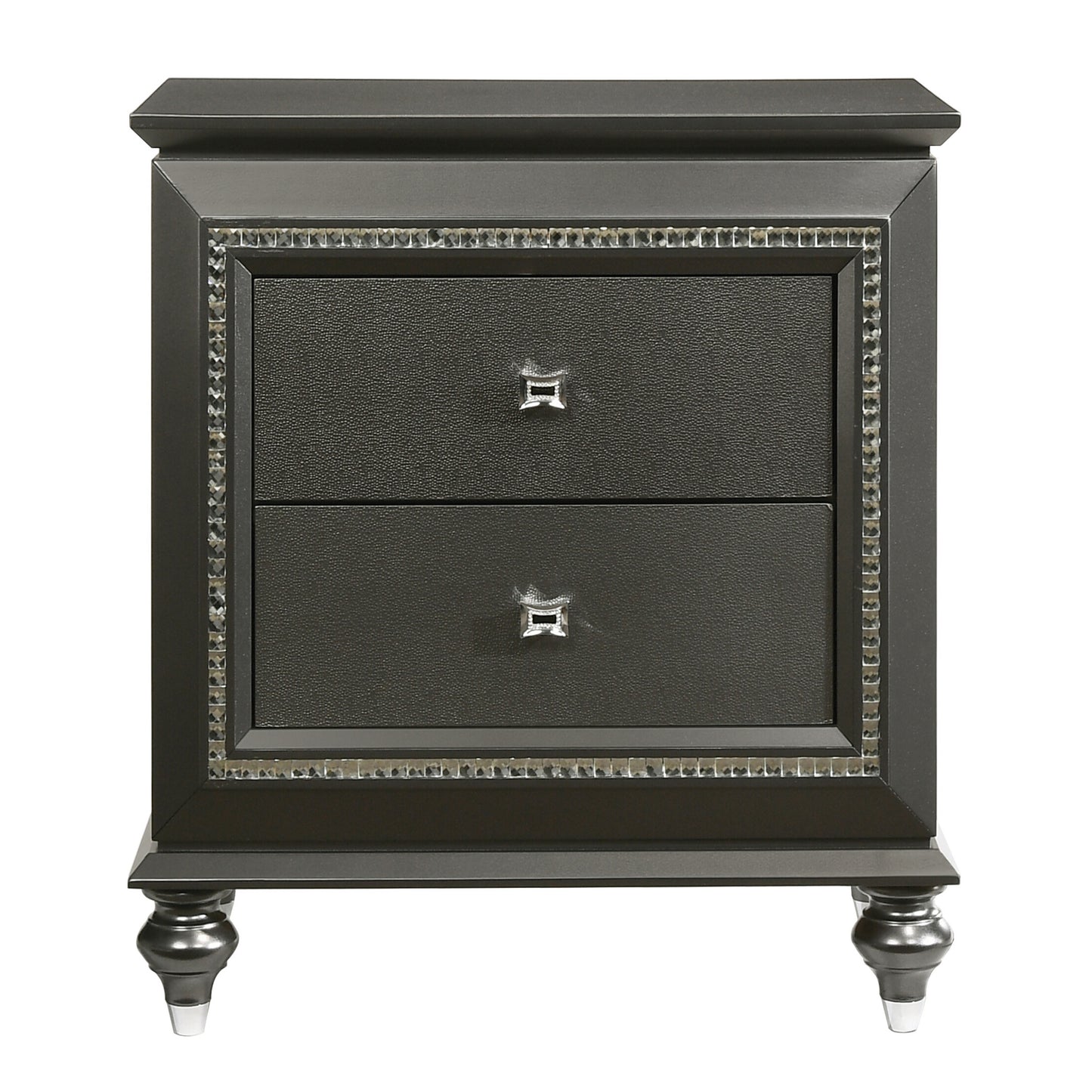 Metallic Grey Nightstand with 2 Drawers