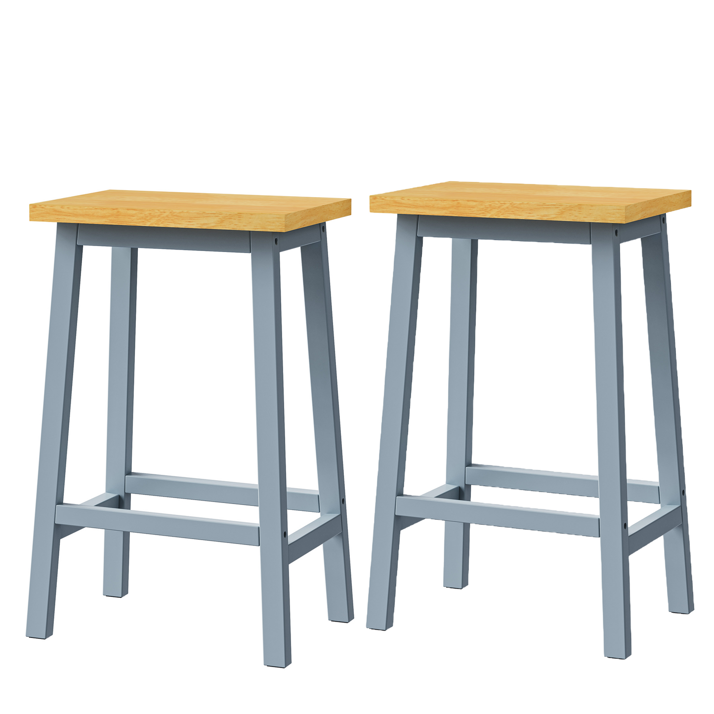 K&K Solid Wood Bar Stools (Not Cheap Iron), 25.6" Tall Set of 2 Bar Chairs, Kitchen Counter Stools with Footrests, Farmhouse Stools for Dining Room, Kitchen, Counter, Grey Blue