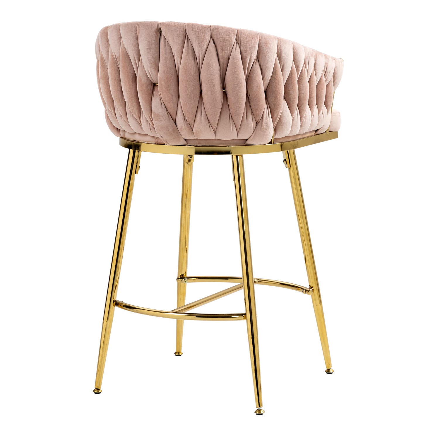 26'' Counter height bar stools Set of 2 kitchen island counter bar stool with hand- wave back,golden chromed base and footrest(PINK)