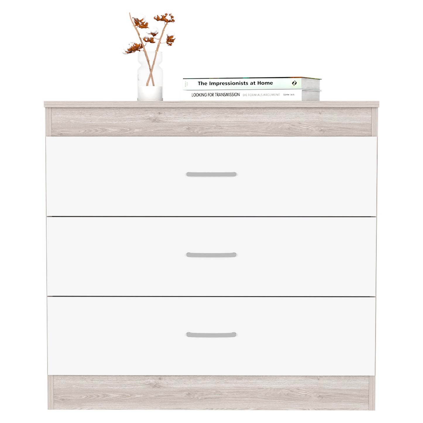 Dresser 29"H, Three Drawers, Metal Hardware, Superior Top, Light Gray / White