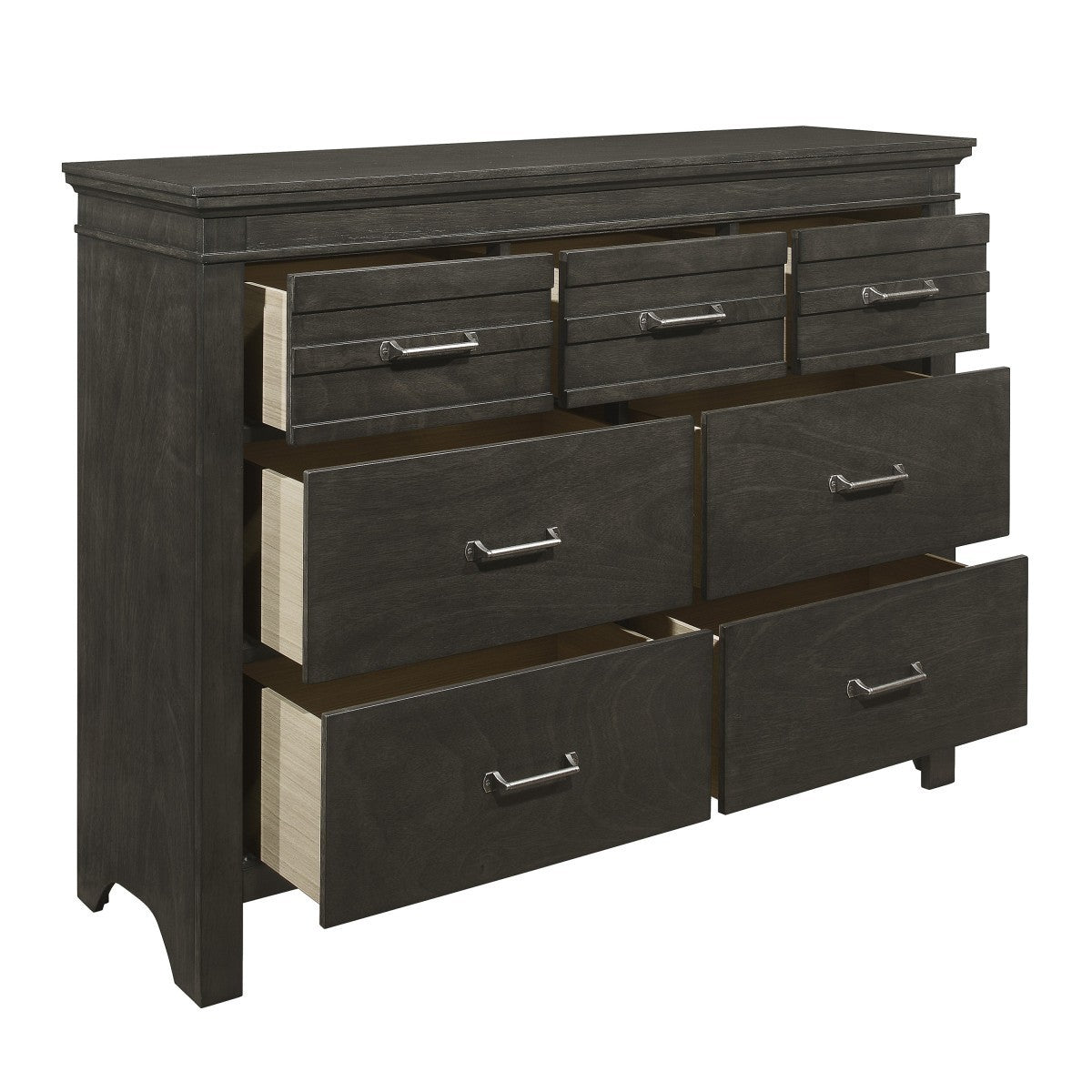 1pc Charcoal Gray Finish 7 Drawers Dresser Transitional Style Wooden Bedroom Furniture