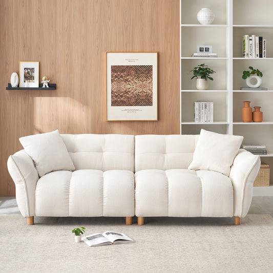 93.70 inches long, Teddy Sofa Fabric,with two matching pillows and three spacious and comfortable seats, for Apartment Office Living Room - Beige