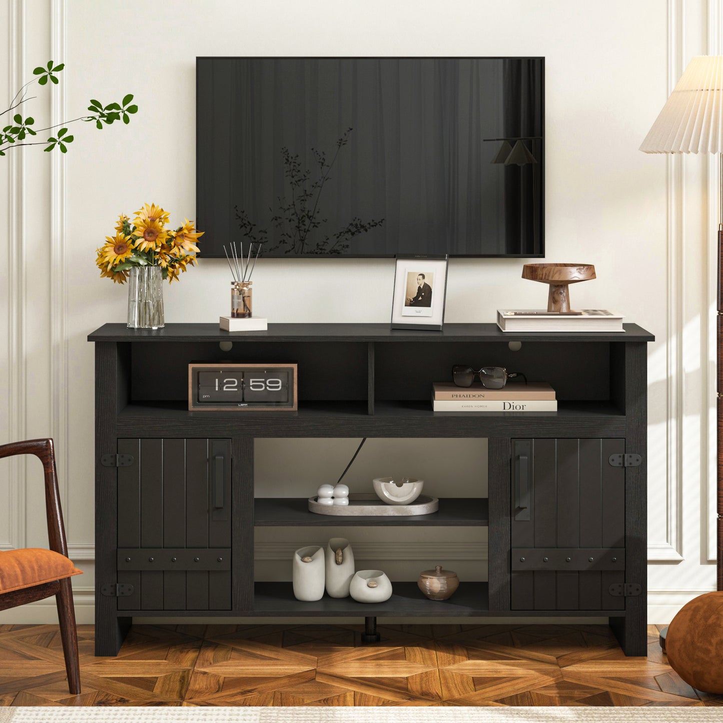 TVstandTVcabinet,media console,storage cabinet,entertainment center,with electronicfireplace and remote control,using the latest infrared heating technology,electronic flame beautiful,safe color:black