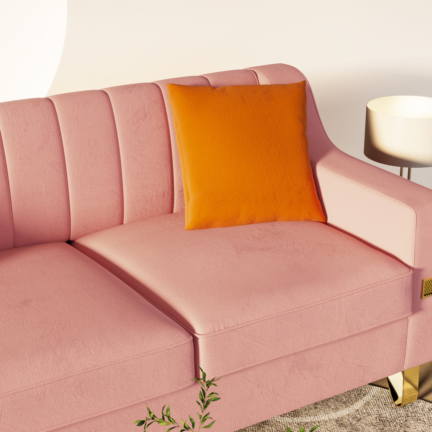 FX-P85-3S-PK (3 SEATS SOFA) Luxury pink Velvet Sofa with Gold Accents - Modern 3-Seat Couch with Plush Cushions, Perfect for Living Room and Office Decor(TEMU Suitable)