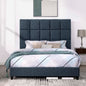 Queen Size Navy Blue Denim Squares Upholstered Platform Bed