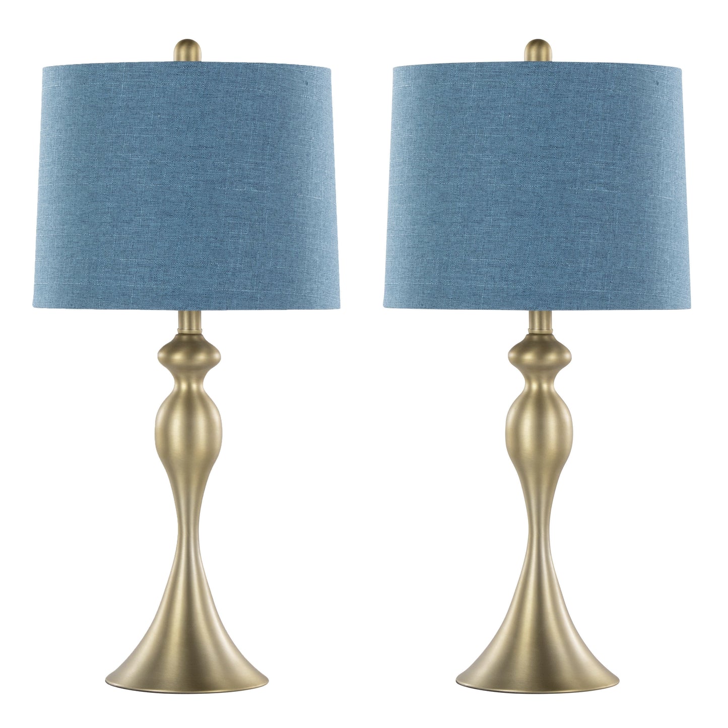 Ashland 27" Contemporary Metal Table Lamp in Gold Metal with Moroccan Blue Textured Slub Linen Shade from Grandview Gallery by LumiSource - Set of 2