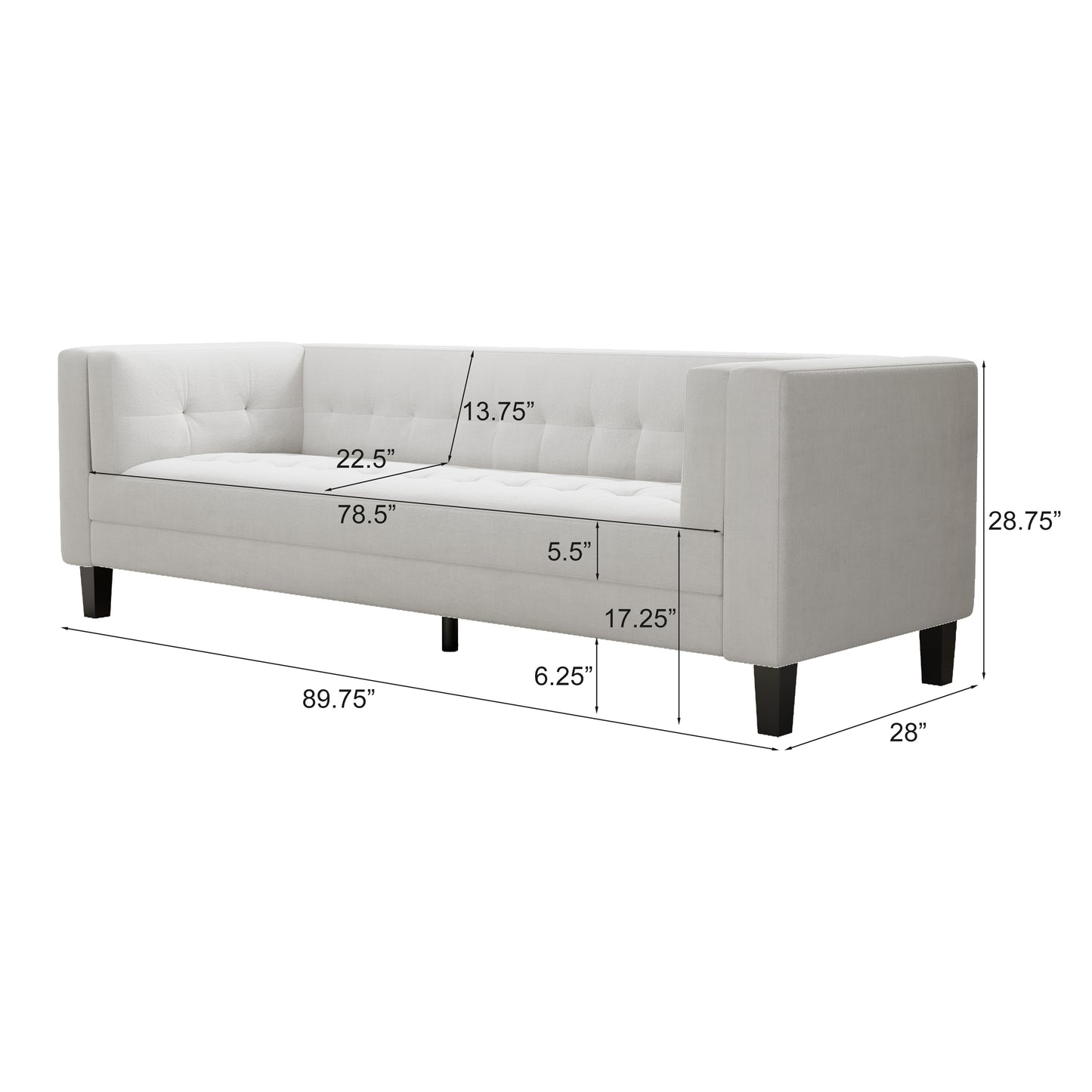 3-Seater Sofa, Upholstered Tufted Coach, Velvet Sofa, Ivory White