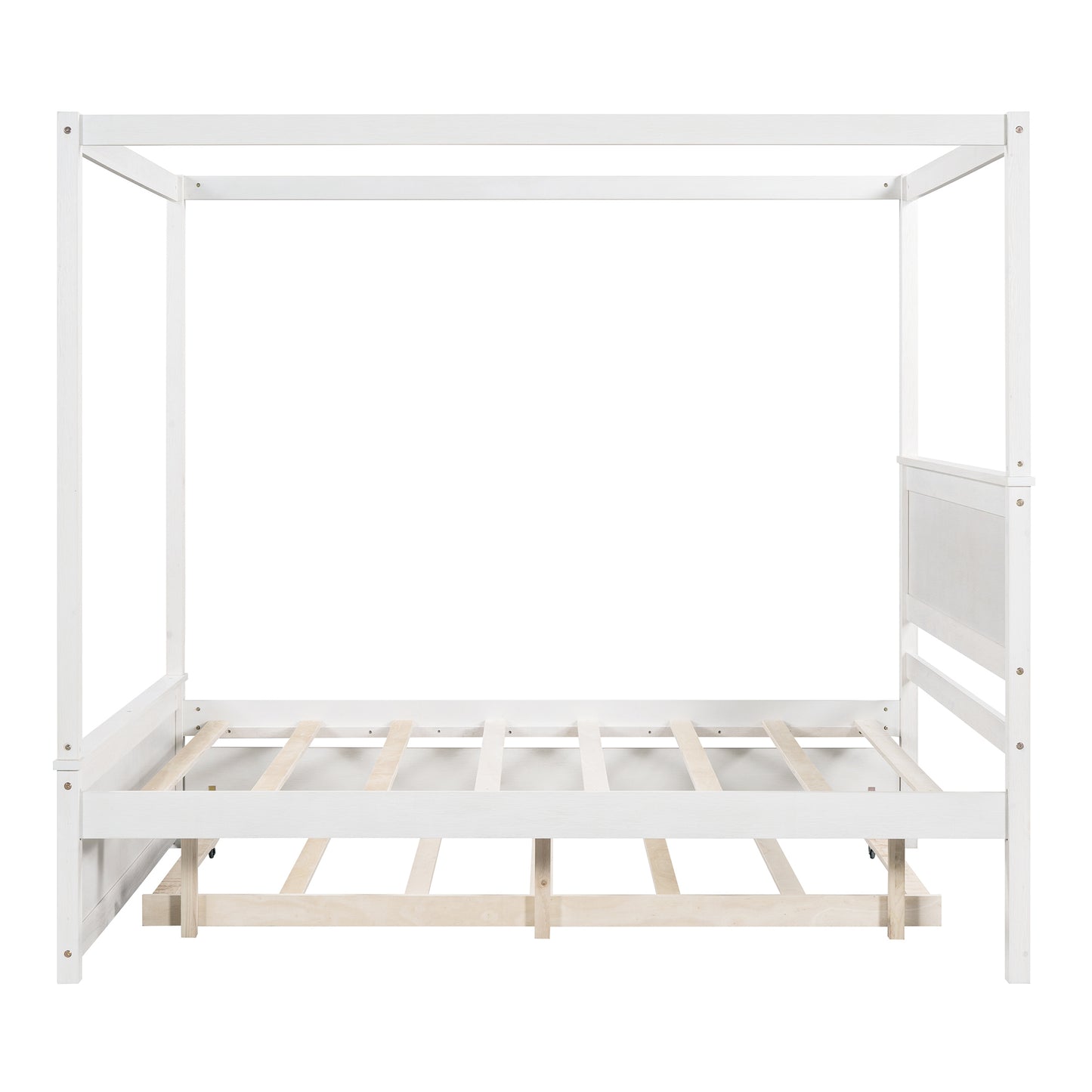 Wood Canopy Bed with Trundle Bed ,Full Size Canopy Platform bed With  Support Slats .No Box Spring Needed, Brushed White