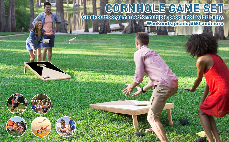 Solid Wood Premium Cornhole Set -  3 Feet x 2 Feet Game Boards, Includes Set of 8 Corn Hole Toss Bags