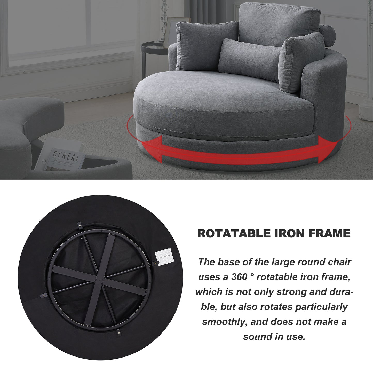 Welike Swivel Accent Barrel Modern Dark Grey Sofa Lounge Club Big Round Chair with Storage Ottoman Linen Fabric for Living Room Hotel with Pillows,2PCS.