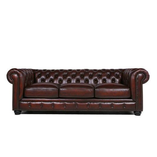 Traditional Tufted Leather Chesterfield Nailhead Sofa