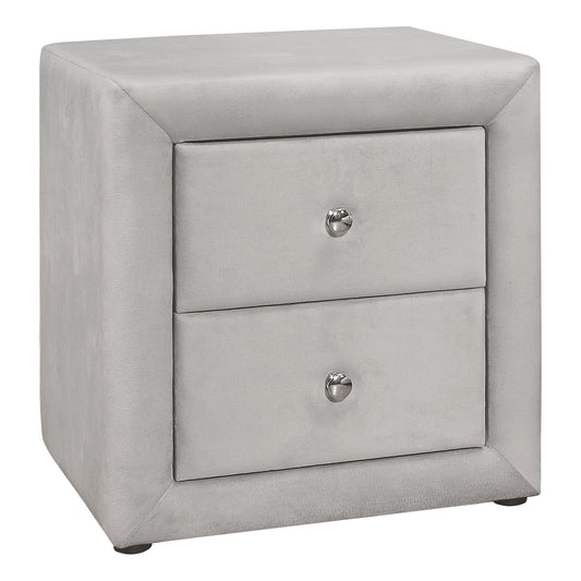 Nightstand, Nightstand, End, Side, Lamp, Storage Drawer, Bedroom, Upholstered, Grey Velvet, Transitional