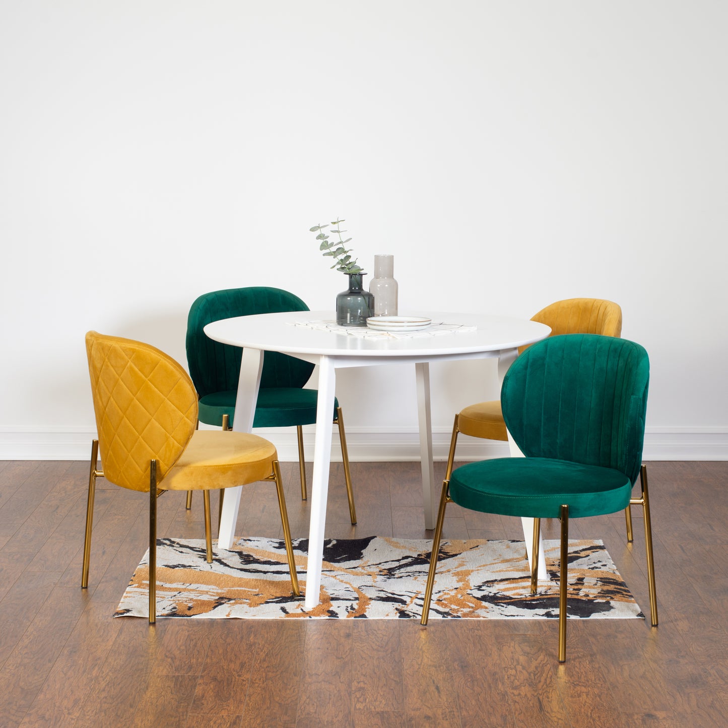 Amoa Contemporary 5-Piece Dining Set, White Round Dining Table with 4 Chairs