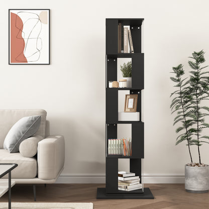 5 tier Rotating Bookshelf, Floor Rack Simple Bookcase  with Acrylic plate Student Multi-Function Creative Bookshelf for Living Room with anti-toppling base