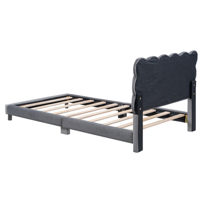 Twin Size Upholstered Platform Bed with Soft Headboard,Gray