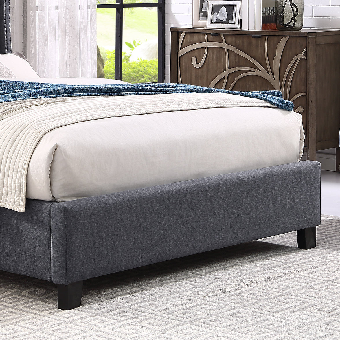 Nantarre Fabric Button Tufted Wingback Upholstered Bed with Nail Head Trim, Gray