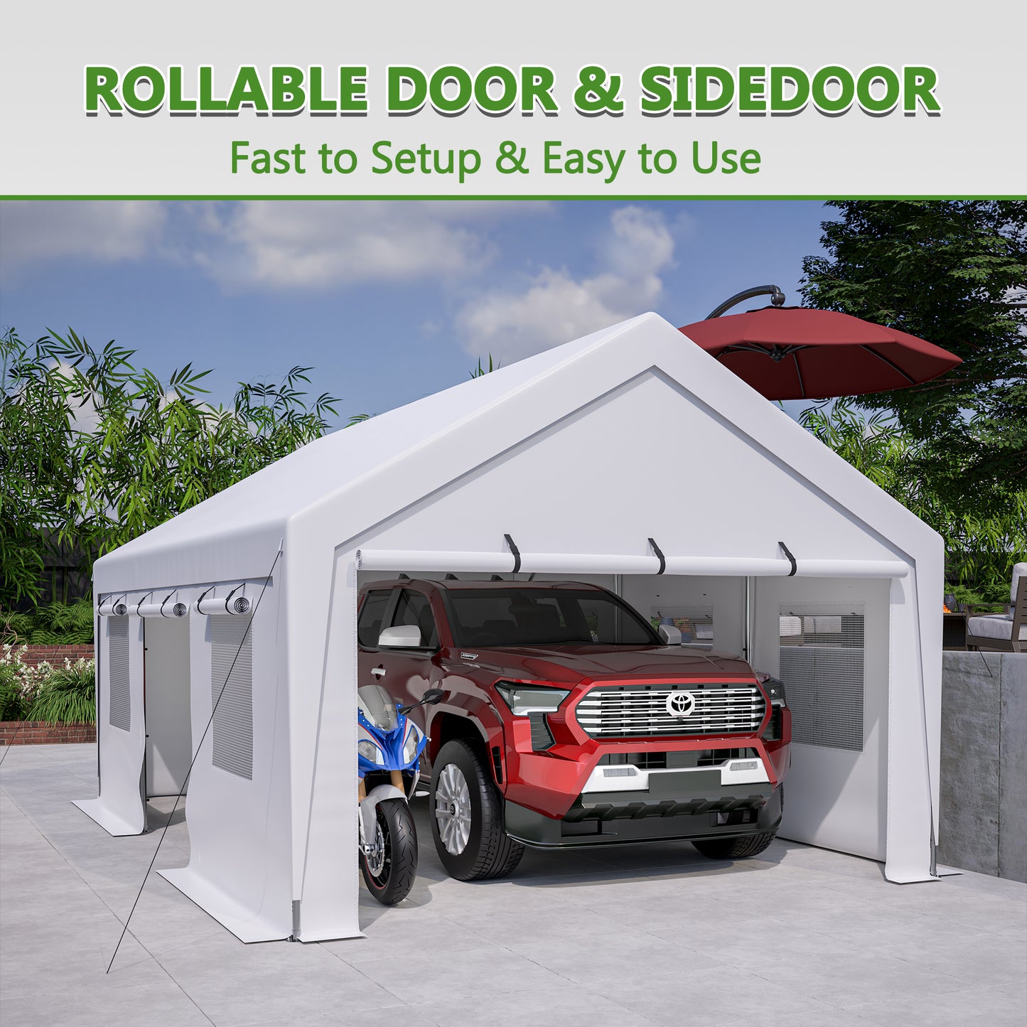 13x20 Heavy Duty Steel Carport Storage Canopy Garage Tent w/ Removable Sidewalls