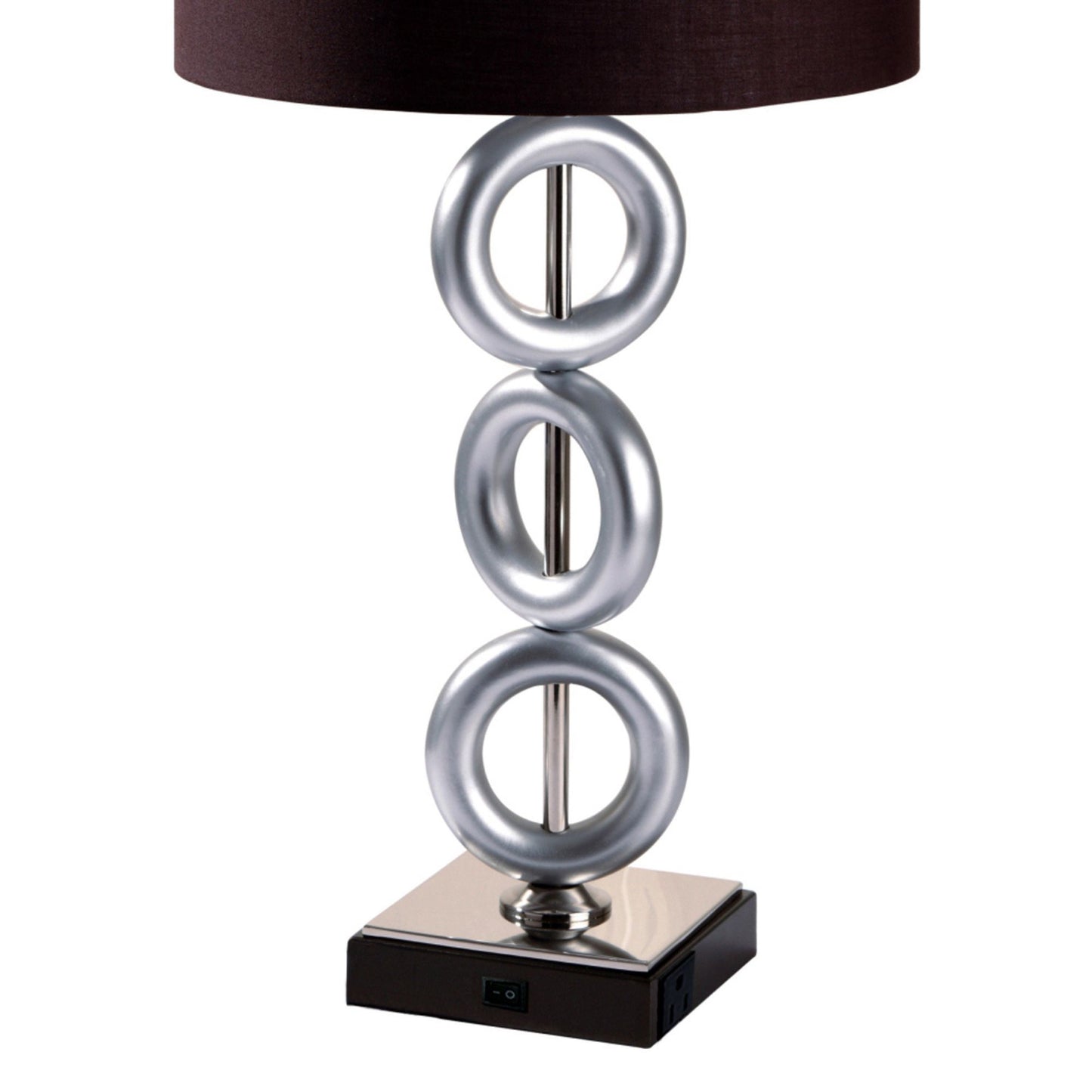 29" Tall Metal Table Lamp with Silver finish, Ring Style, Espresso Round Shade