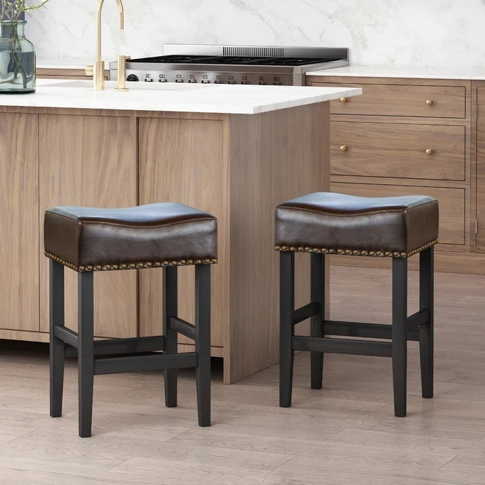 26" Backless Counter Stools, 2-Pcs Set, Brown