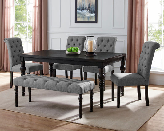 Leviton Urban Style Dark Wash Wood Dining Set: Table, 4 Chairs and Bench