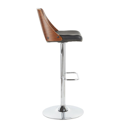 Valencia Mid-Century Modern Adjustable Barstool with Swivel in Walnut and Black Faux Leather by LumiSource