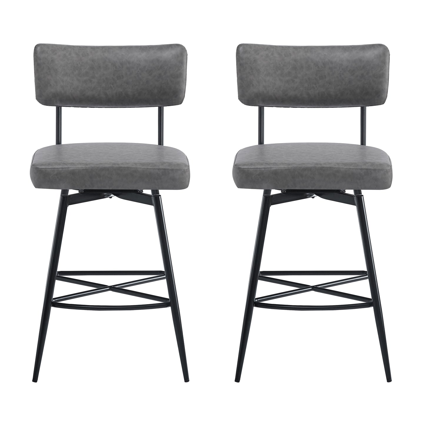 26''Retro Swivel Counter Stools Set of 2,Grey Counter Stools with iron Frame,PU Sponge cushion,Footrest,suitable for Kitchen/Bedroom/Dining Room.