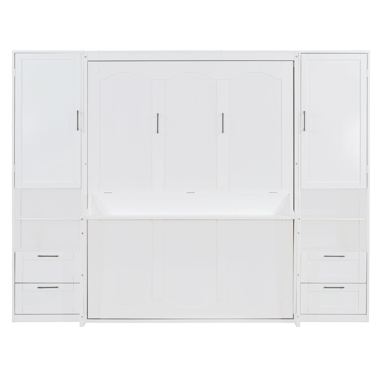 Queen Size Murphy Bed Wall Bed with Closet ,Drawers and Shelves,White