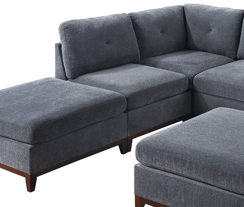 Ash Grey Chenille Fabric Modular Sectional 7pc Set Living Room Furniture U-Sectional Couch 2x Corner Wedge 3x Armless Chairs and 2x Ottomans Tufted Back