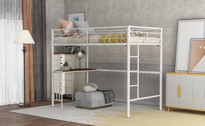 Twin Metal Loft Bed with Desk, Ladder and Guardrails, Loft Bed for Bedroom, White(OLD SKU : MF195191AAK)