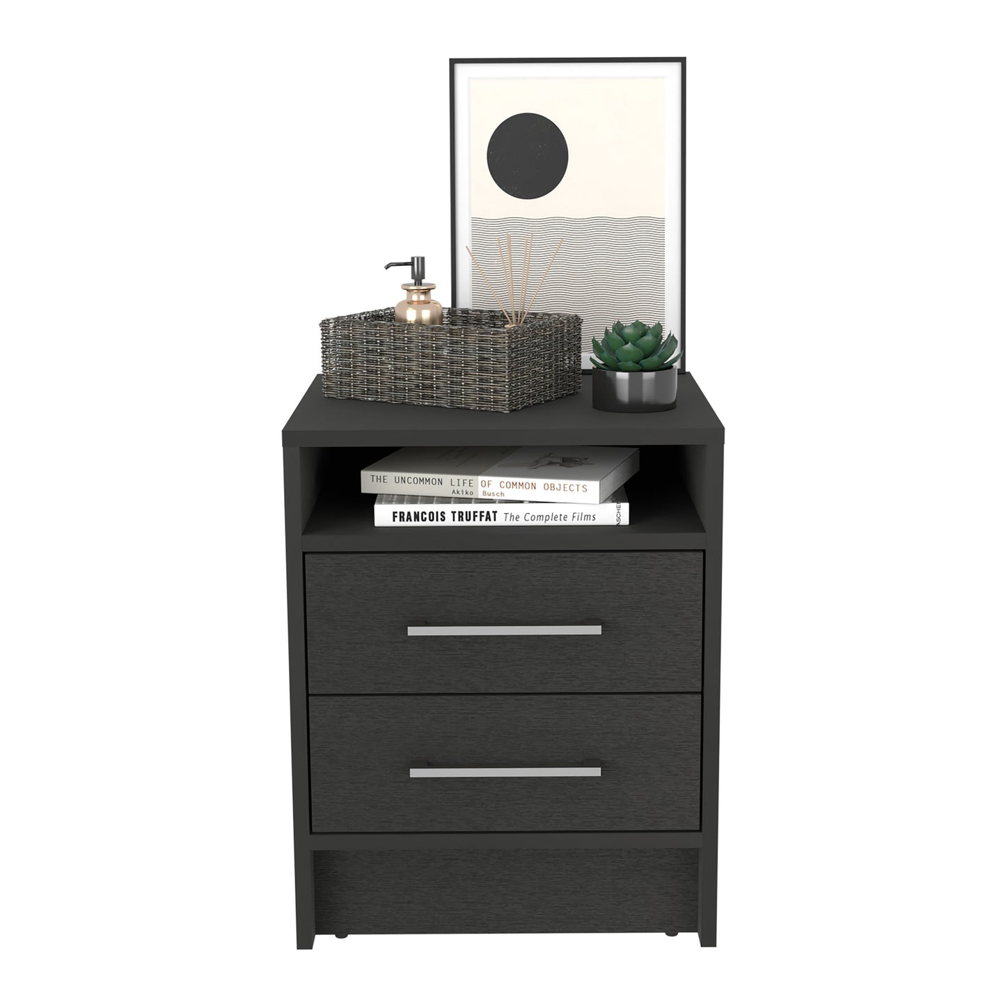 Nightstand 23.6" H, with 2 Drawers and 1 Shelf, Black