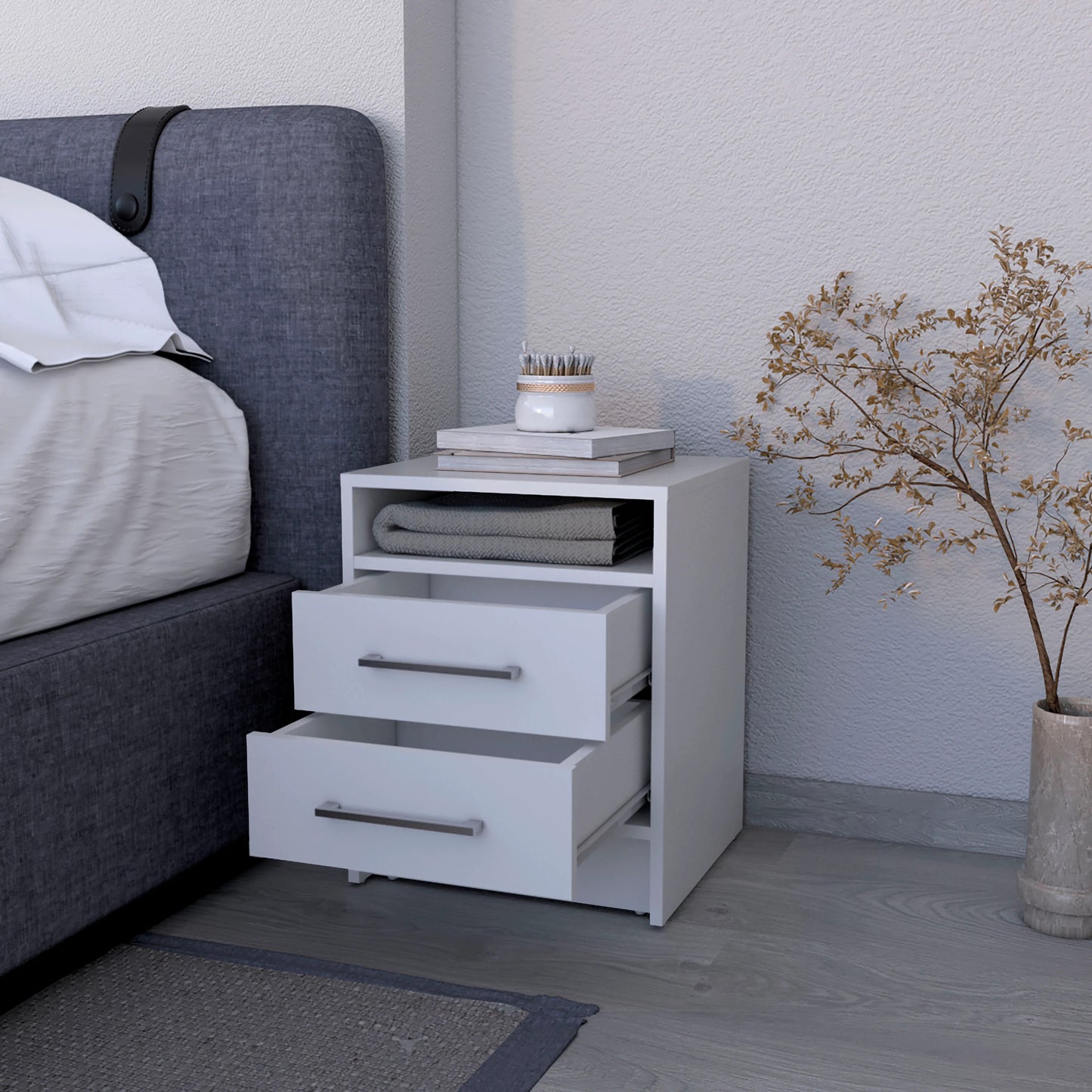 White 2-Drawer Nightstand