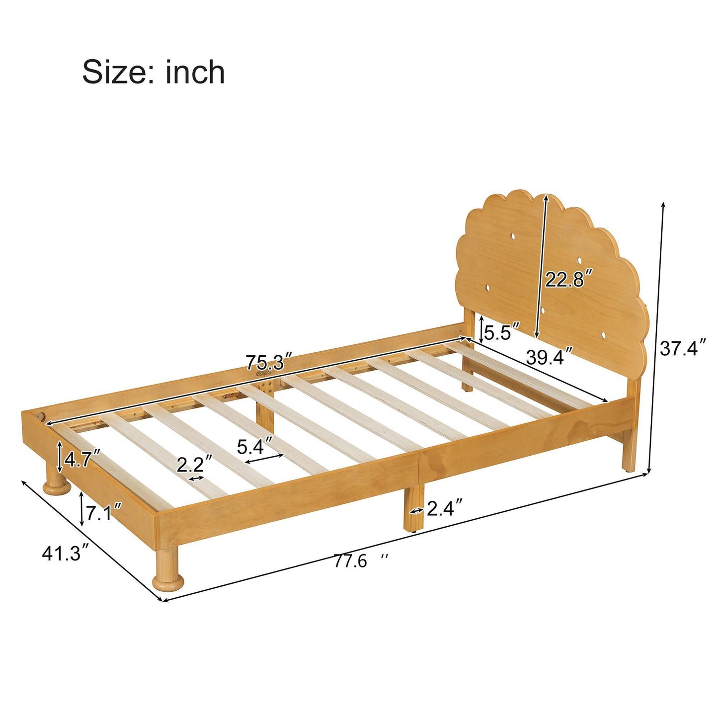 Kids Cookie-Shaped Bed Frame for Boys & Girls,Twin Size Platform Bed, Walnut