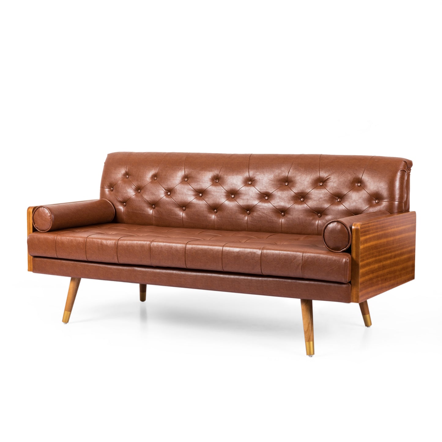 Adelaide Mid-Century Modern Tufted Sofa with Rolled Accent Pillows