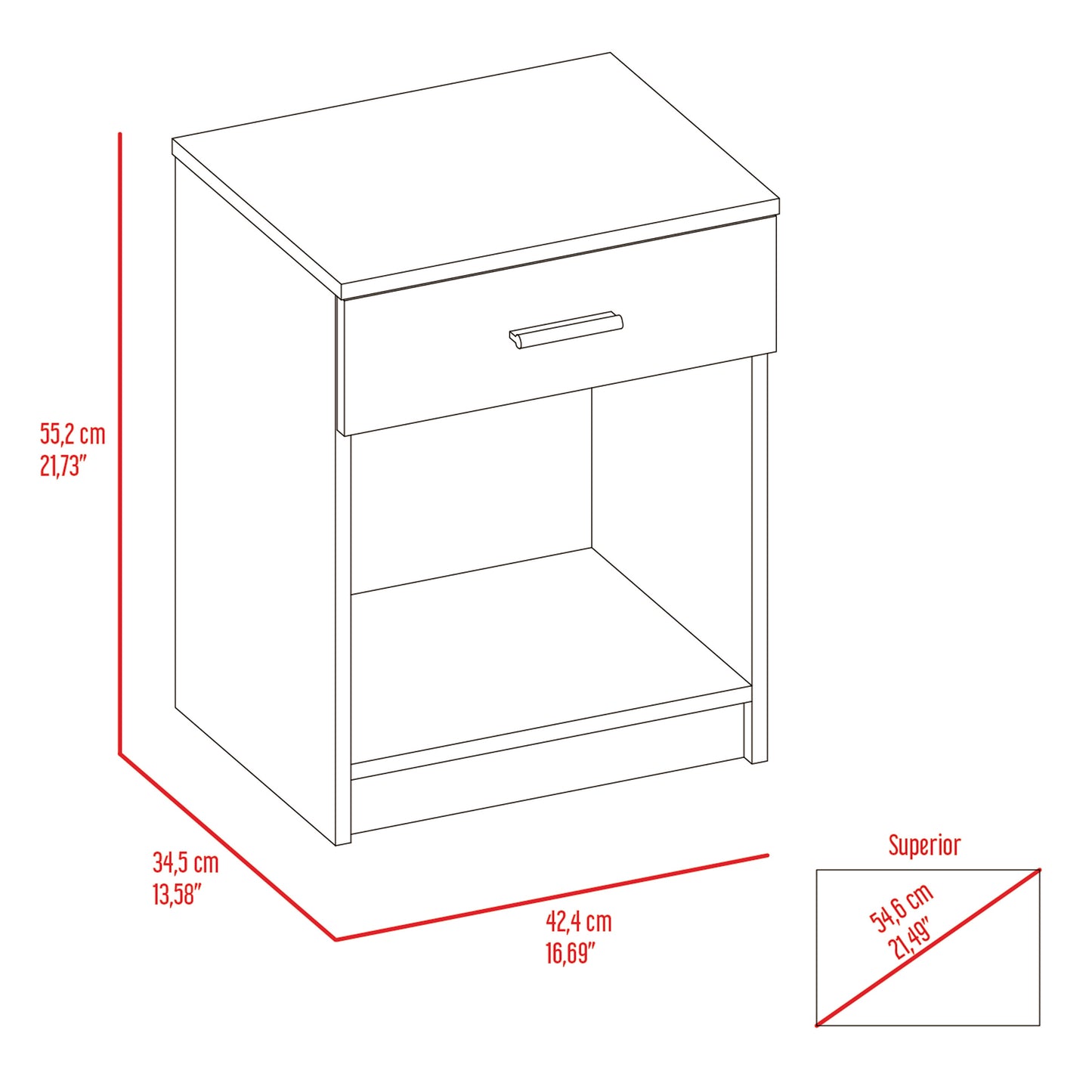 Light Grey 1-Drawer 1-Shelf Nightstand