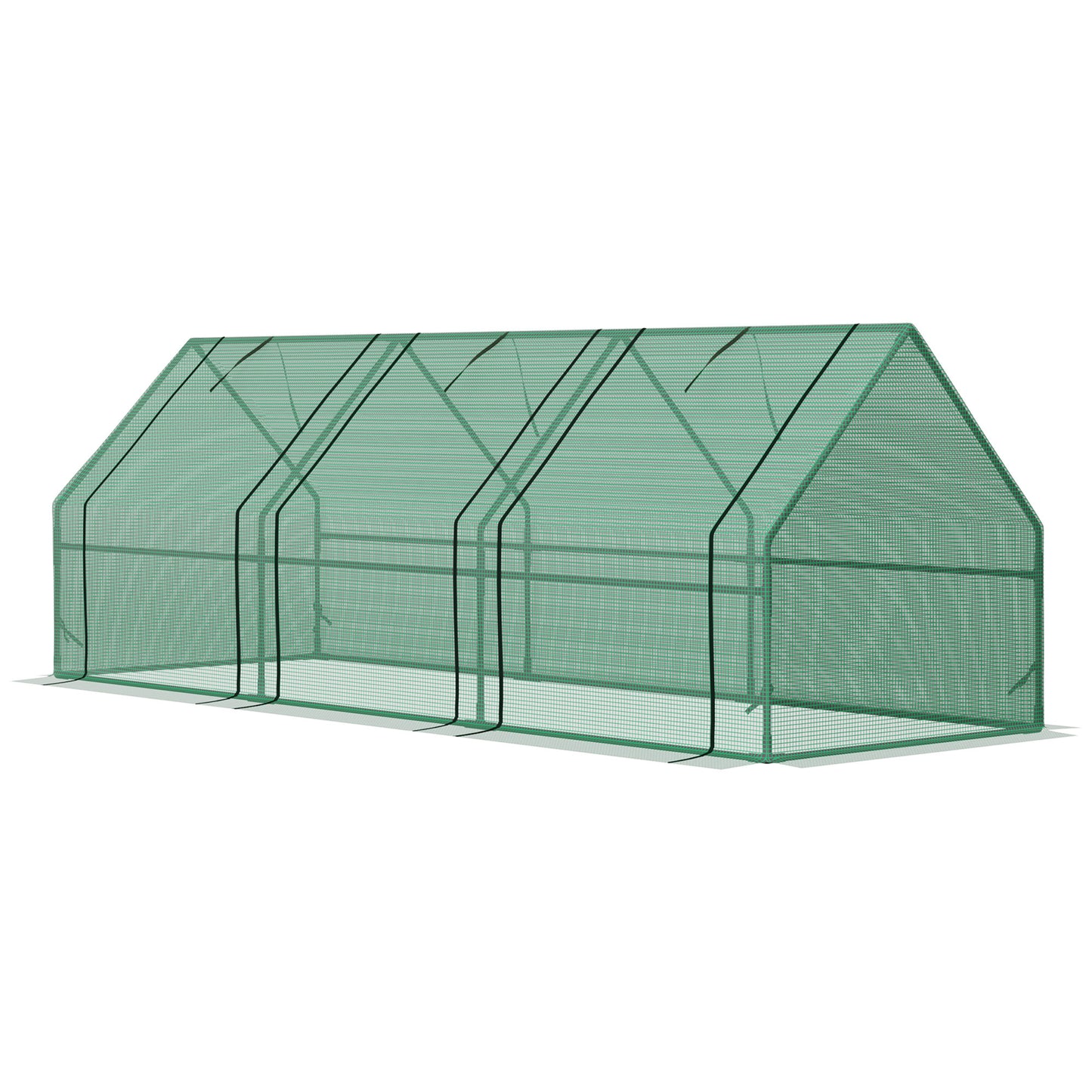 Outsunny 9' x 3' x 3' Portable Mini Greenhouse Outdoor Garden with Large Zipper Doors and Water/UV PE Cover, Green