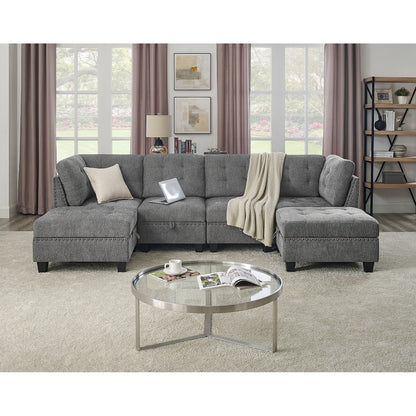 U shape Modular Sectional Sofa,DIY Combination,includes Two Single Chair ,Two Corner and Two Ottoman,Grey Chenille