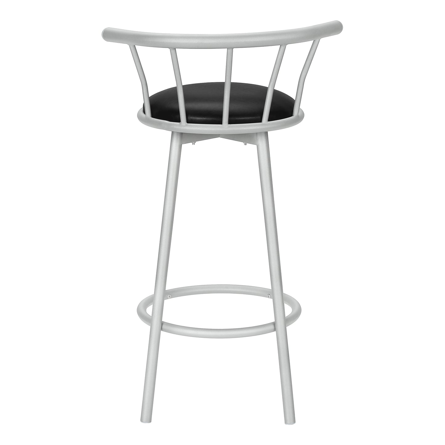 Barstool, Set Of 2, Swivel, Bar Height, Grey Metal, Black Leather Look, Contemporary, Modern
