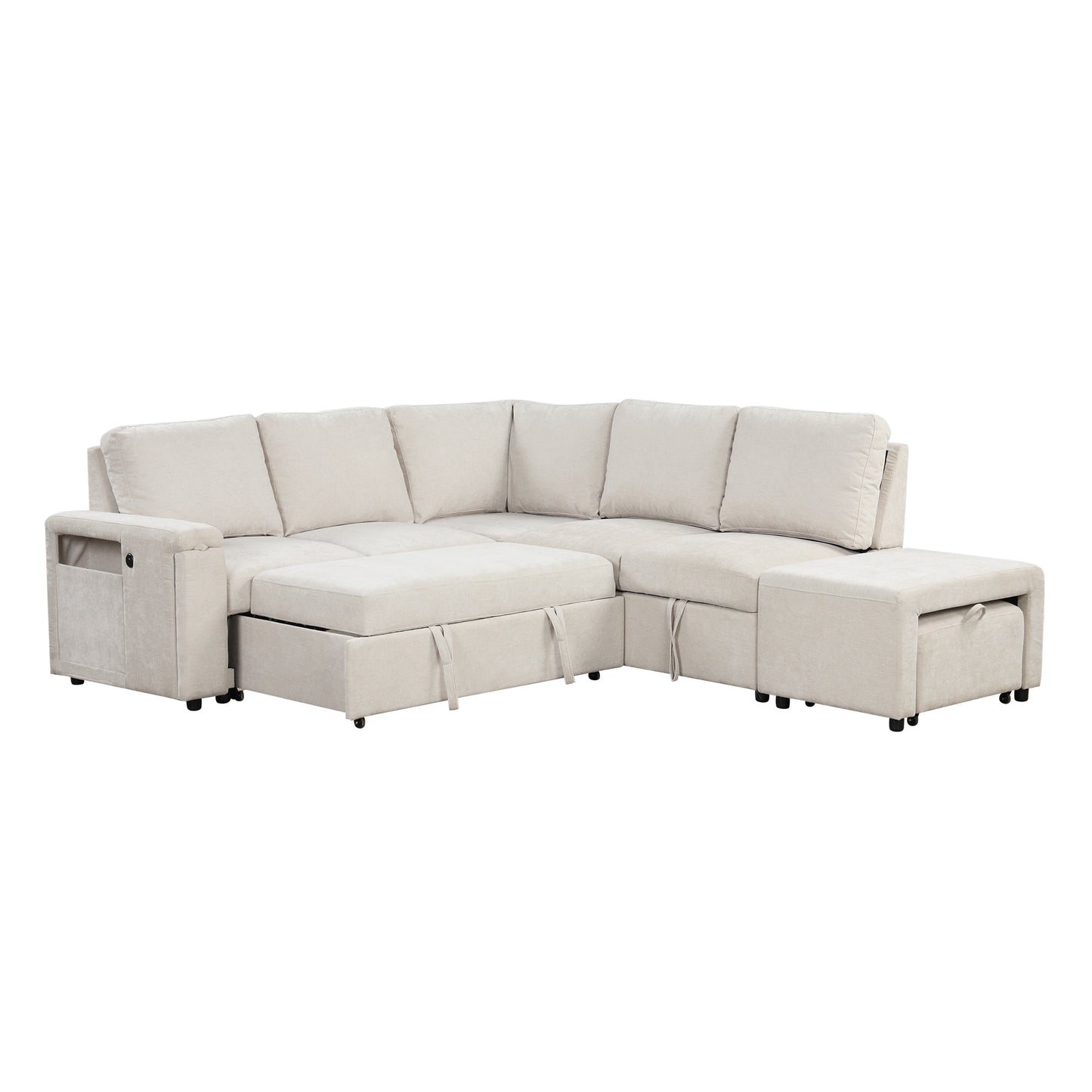 U_STYLE  L-shaped Padded Modular Sofa with Storage Space, USB Ports, and Cup Holders on the Armrests, Suitable for Living Rooms, Offices, and Apartments.